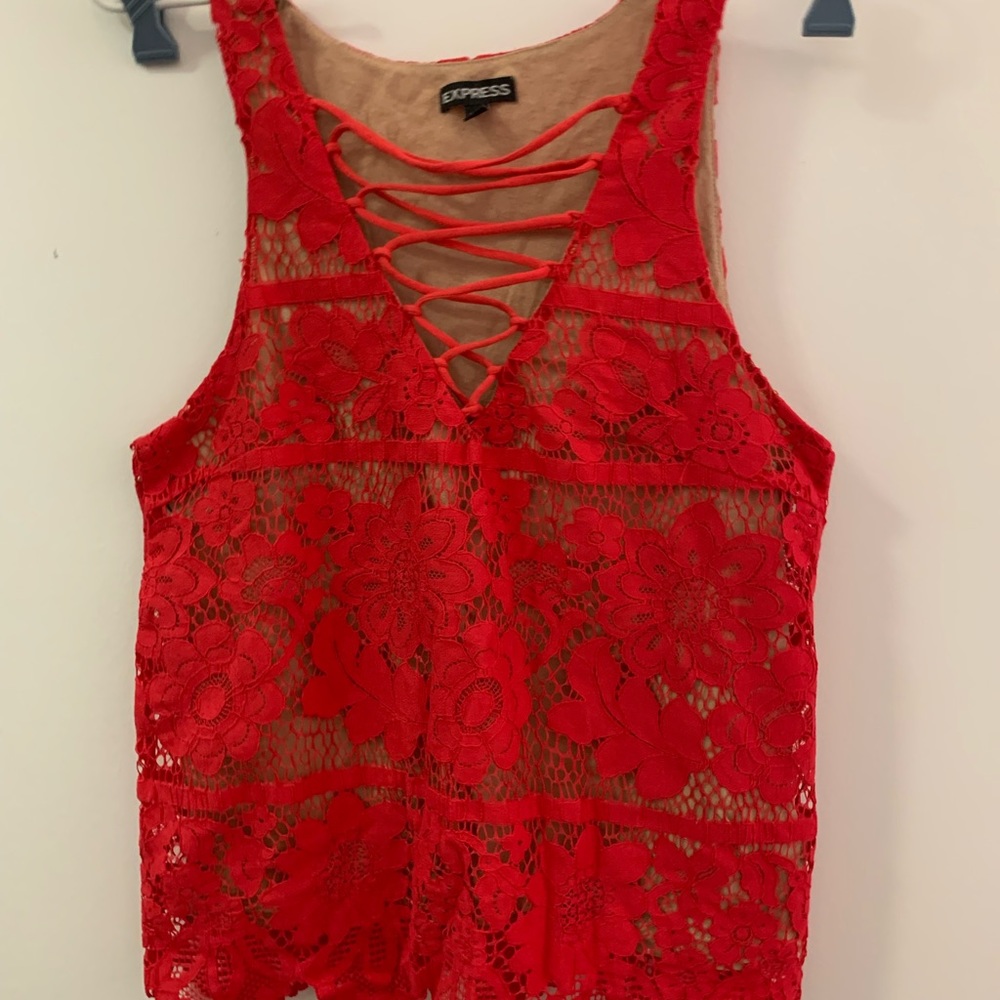 Express floral lace tank top coral